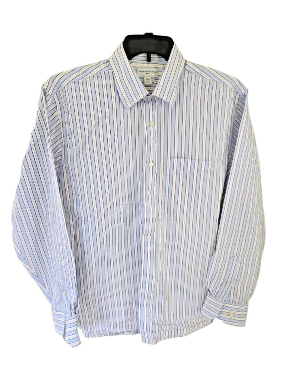 Banana Republic Men's Large Striped Cotton Dress Shirt Blue & White 16 - 16.5